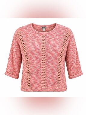 DKNY XL Pink Open Knit Crochet Sweater Short Sleeve Lightweight Pullover